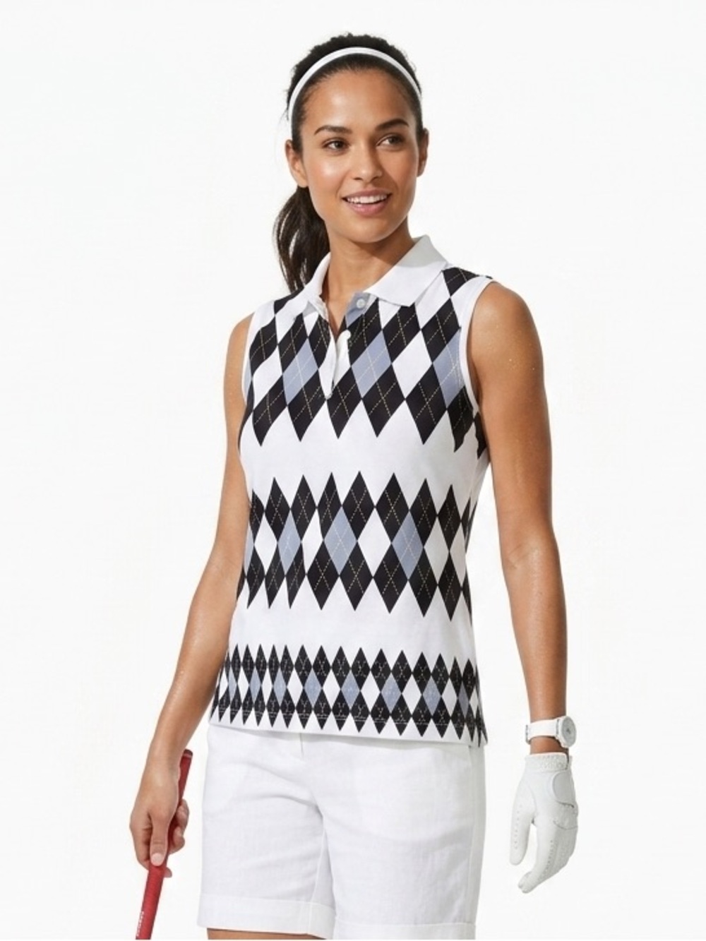 Astra Classic Argyle Golf Pickleball Shirt Top W Med EUC